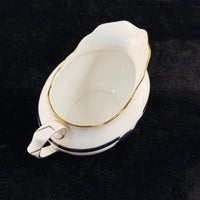 Thumbnail for Rare Royal Albert Crown China Blue Gold Leaf Tea Set Trio x2 & Jug England 1930s6