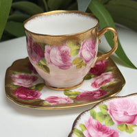 Thumbnail for Royal Albert Old English Rose Trio Set Cup Saucer Plate Pink Red Floral Gilded.6
