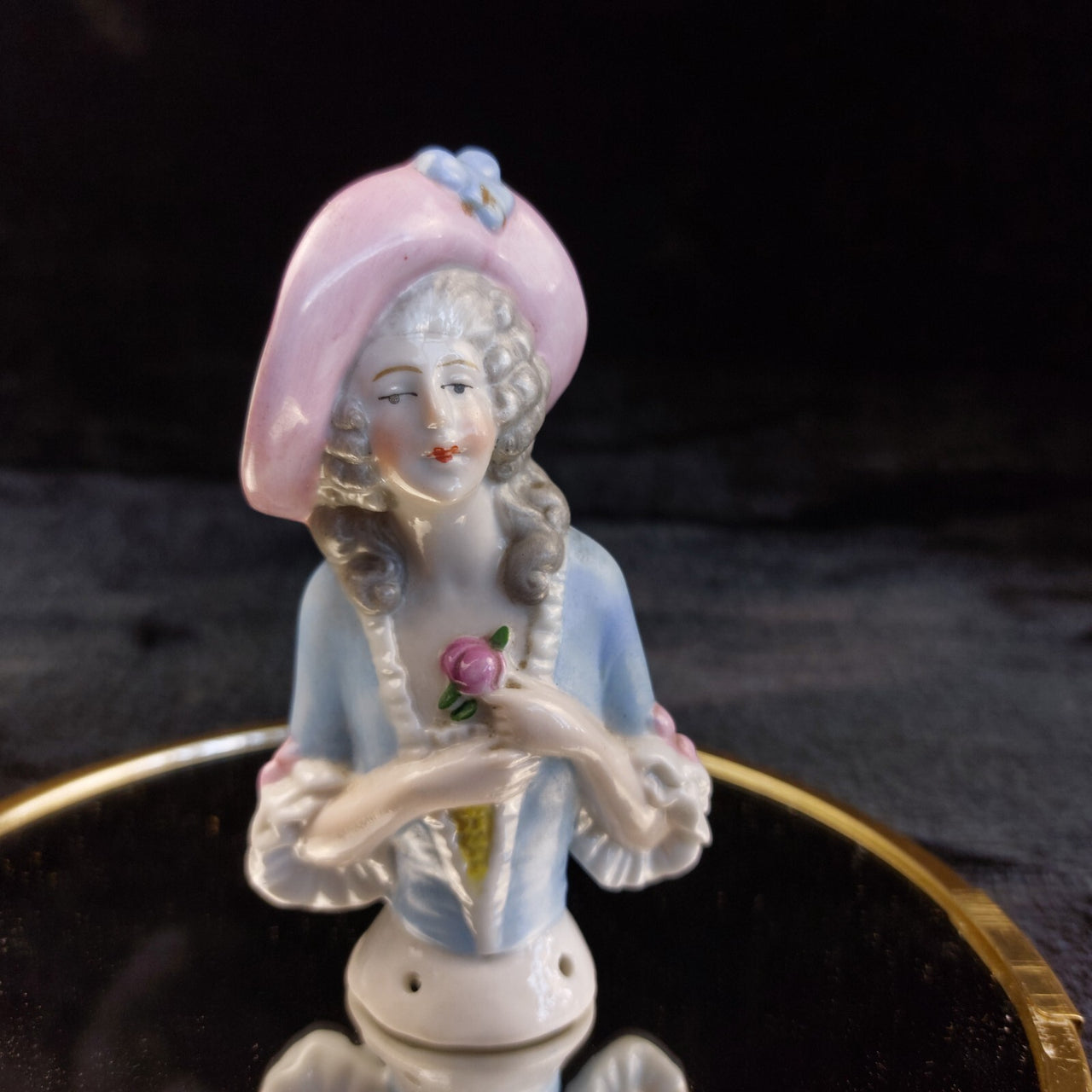 Germany Half Porcelain Doll Pair Lady Figurines Hand Painted 4.2 in 1006 Vintage12