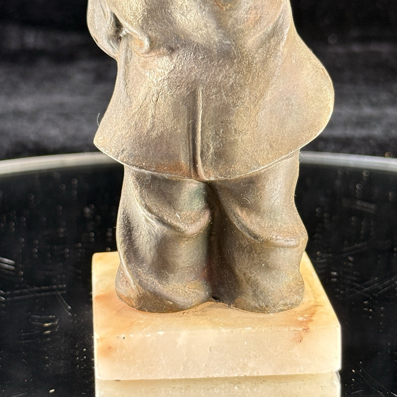 Drunkard Bronze Figurine on Marble Base Man Drinking Bottle 5” Bar Art Vintage11