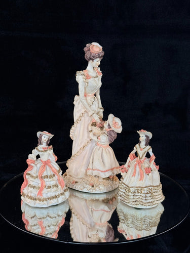 Vintage Sudehl Figurine Set of 3 Victorian Lady & Daughters HandPainted Romantic0