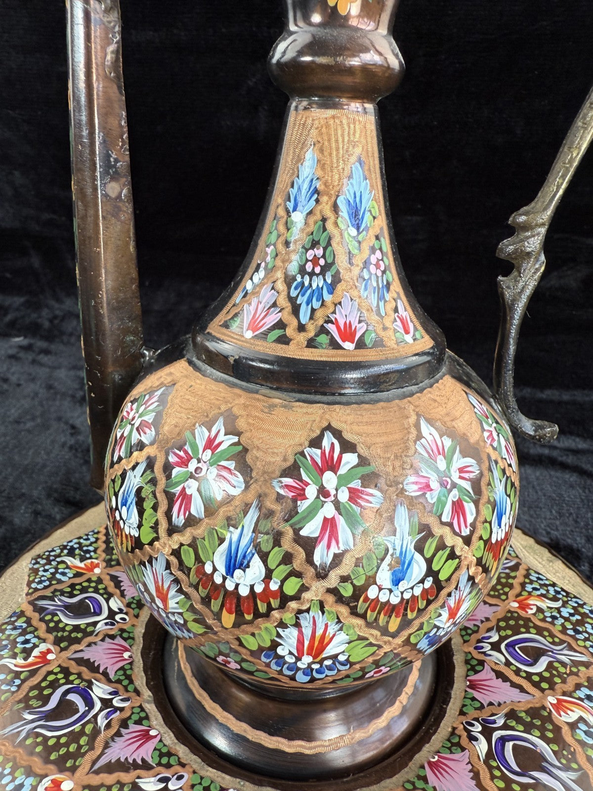 One-of-a-Kind Hand-Painted Large Copper Pitcher & Tray/plate Set see the pics.7