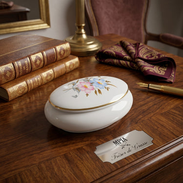 MPA Pâte de Limoges France Oval Trinket Box Jewelry Casket Floral Gold Trim see0