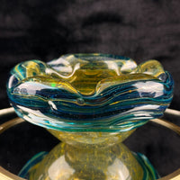 Thumbnail for Mdina Malta Art Glass Ashtray 80s Blue Yellow Swirl 13cm Heavy see the pics deco9