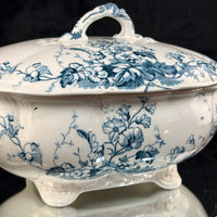 Thumbnail for S.H. & Sons 'Ruby' Blue Transferware Tureen Lidded Floral Dish England 11” Large1