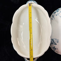 Thumbnail for S.H. & Sons 'Ruby' Blue Transferware Tureen Lidded Floral Dish England 11” Large4