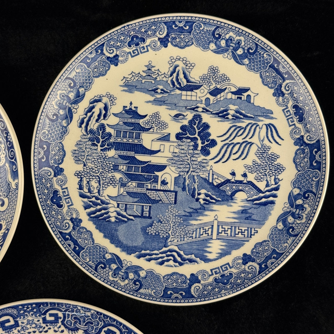 Spode Mint Danbury Willow Pattern Plates x3 – Blue & White Collector antique Set6