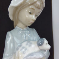 Thumbnail for Nao Girl Lladro Cuddling Puppy Figurine Blanket Porcelain firreplace decor Spain8