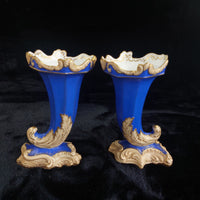 Thumbnail for Victorian Antique Blue Porcelain Vases/ ornoments Gold Gilt Leaf Design  Pair 1