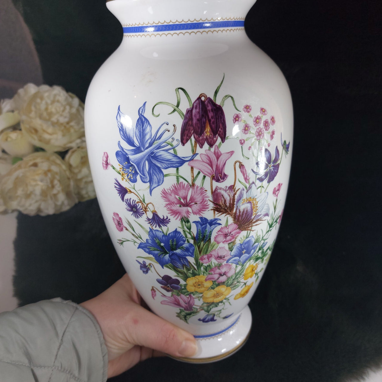 Franklin Mint Glory Alpine Chelsea Flower 1991 Large porc Vase Marjorie Blamey.9