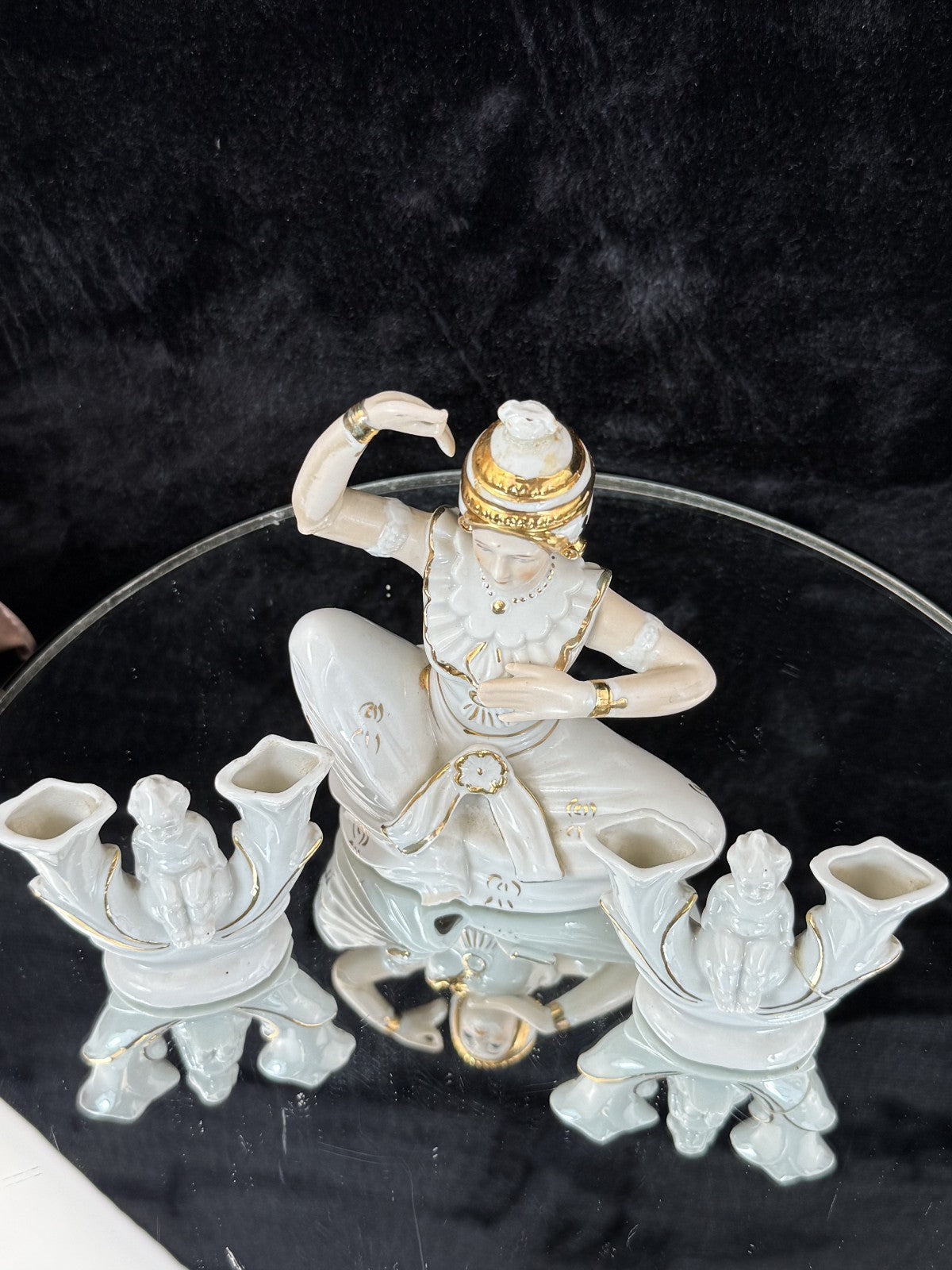 Vintage Mid-Century Figurine Porcelain Set - Dancer with Two Candle Holders6