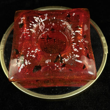 Murano Style Red Art Glass Ashtray Square MCM Speckled Aventurine Retro Dish0