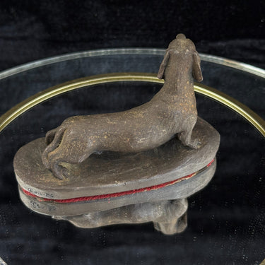 Dachshund Dog Figurine gift Bronze Look Sculpture Felt Base 1989 Signed WL Small1