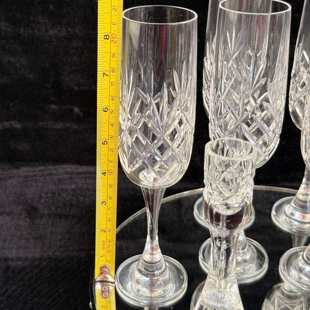 Vintage Cut Crystal Glassware Set – 6 Champagne Flutes & 2 Candlestick Holders17