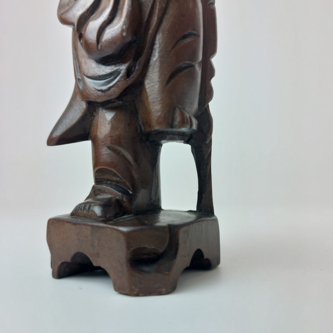 Antique Style Chinese Qing Dynasty Nanmu Wood Carved Figure  Robed Staff 6".2