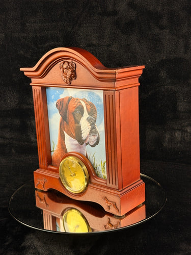 VTG Boxer Dog Wood Desk Clock & Picture Frame Pet Themed Mantel Decor see pics1