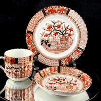 Thumbnail for Bradford China Fenton Tea Trio Red Floral Gilt Antique Cup Saucer Plate deco Set6