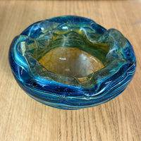 Thumbnail for Mdina Malta Art Glass Ashtray 80s Blue Yellow Swirl 13cm Heavy see the pics deco6