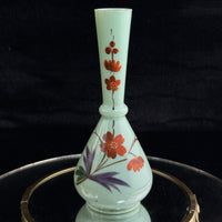 Thumbnail for Antique Milk Glass Vase Floral Red Enamel 7” Bud Bottle Style decor see pics0