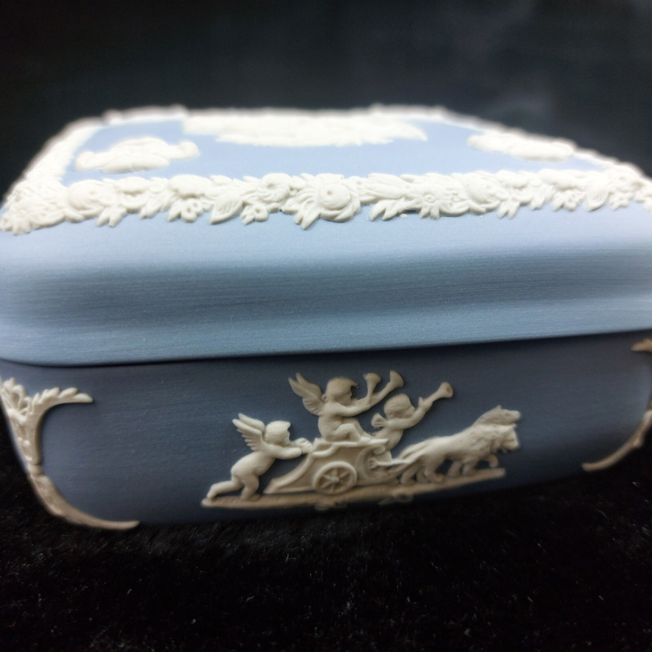 Wedgwood Jasperware Blue Square Trinket Box – 4" Classical Relief Good Vintage5