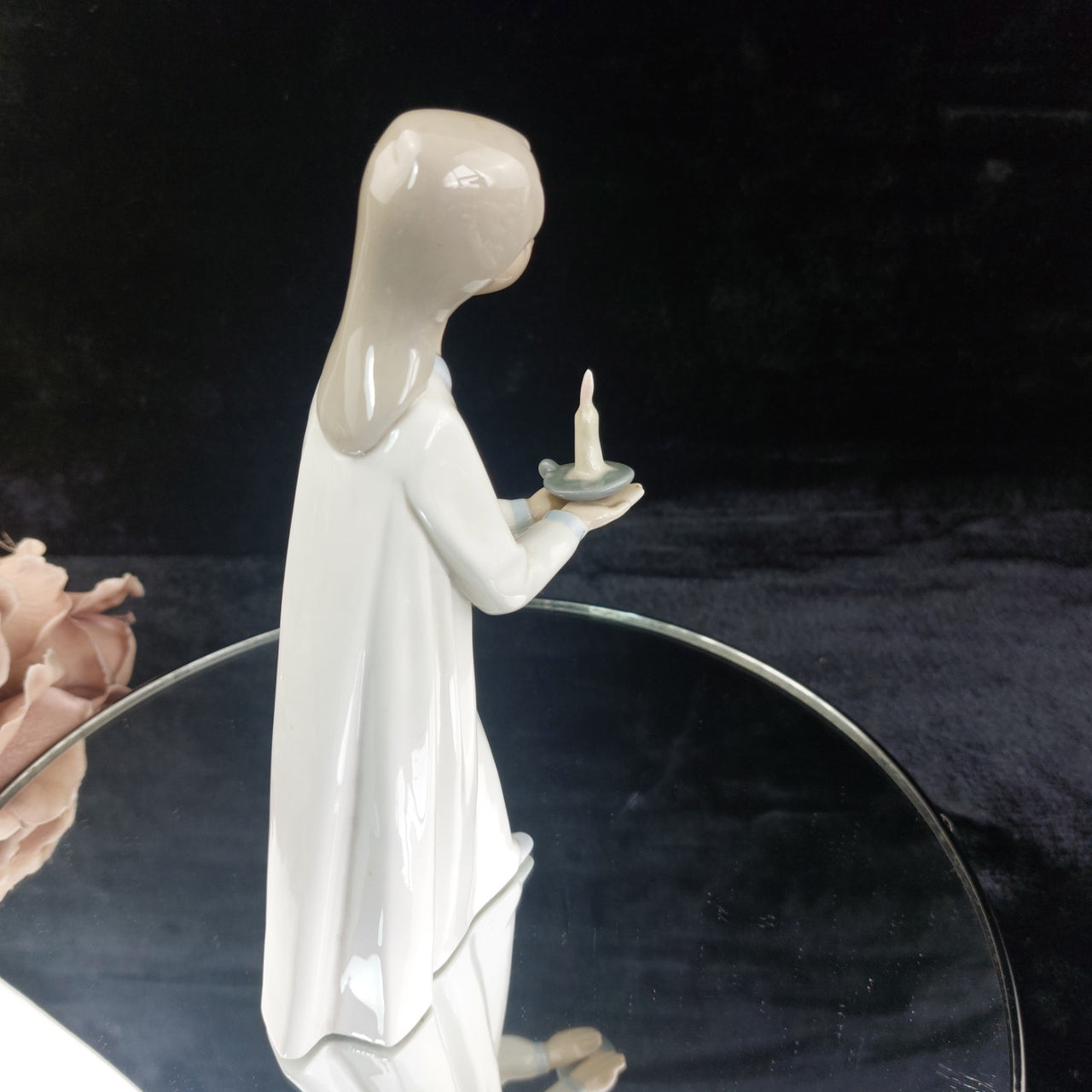 Lladro Girl Figurine 8.5" with Candle Gown White Porcelain child in pjs decor5