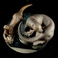 Thumbnail for Signed Otter Sculpture Set Bronze Effect Ceramic 1992 Wildlife Figurines Decor1