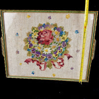 Thumbnail for Floral Framed Needlepoint Tapestry Pink Rose Daisy Bouquet 2015” Wood Frame.11