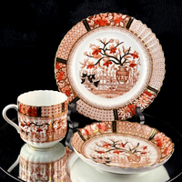 Thumbnail for Bradford China Fenton Tea Trio Red Floral Gilt Antique Cup Saucer Plate deco Set15