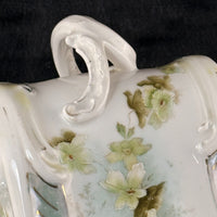 Thumbnail for Antique Porcelain butter dish Tureen Art Nouveau Floral Green Gilt Handle 9