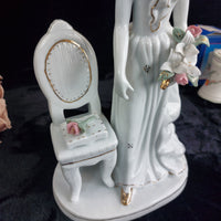 Thumbnail for Porcelain Lady Figurine with Chair –  Elegant white ornoment 31cm5