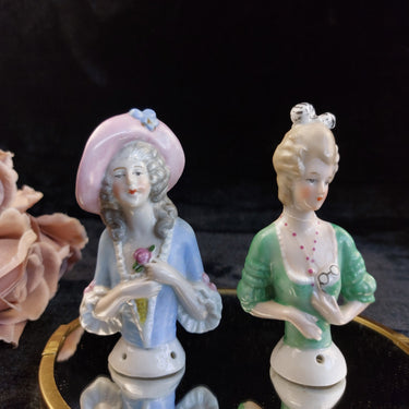 Germany Porcelain Half Doll Pair Lady Figurines Hand Painted 4.2 in #10060