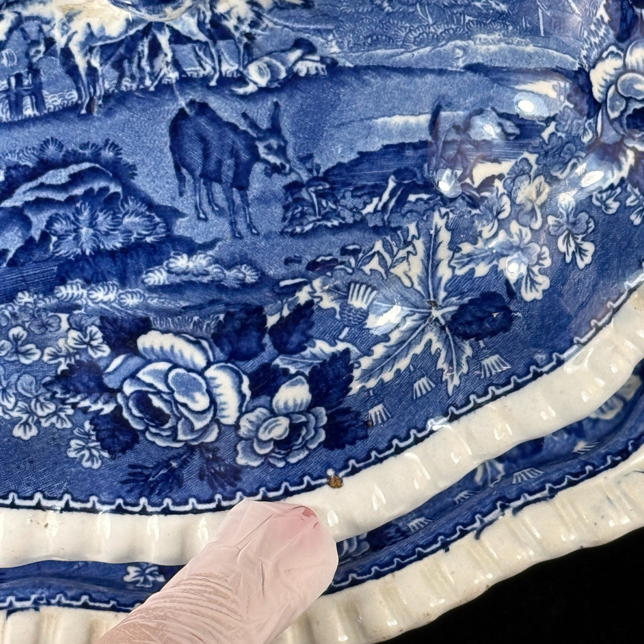 Adams Cattle Scenery Blue Transferware Tureen with Lid 11" England Ironstone8
