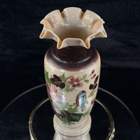 Thumbnail for Antique Milk Porcelain Vase HandPainted Floral Bird Design Ruffle Rim 9.5” Tall5