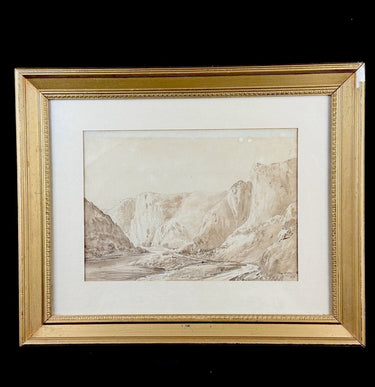 Antique 1818 Watercolor “The Avon” by JV – Framed English Landscape River Scene0