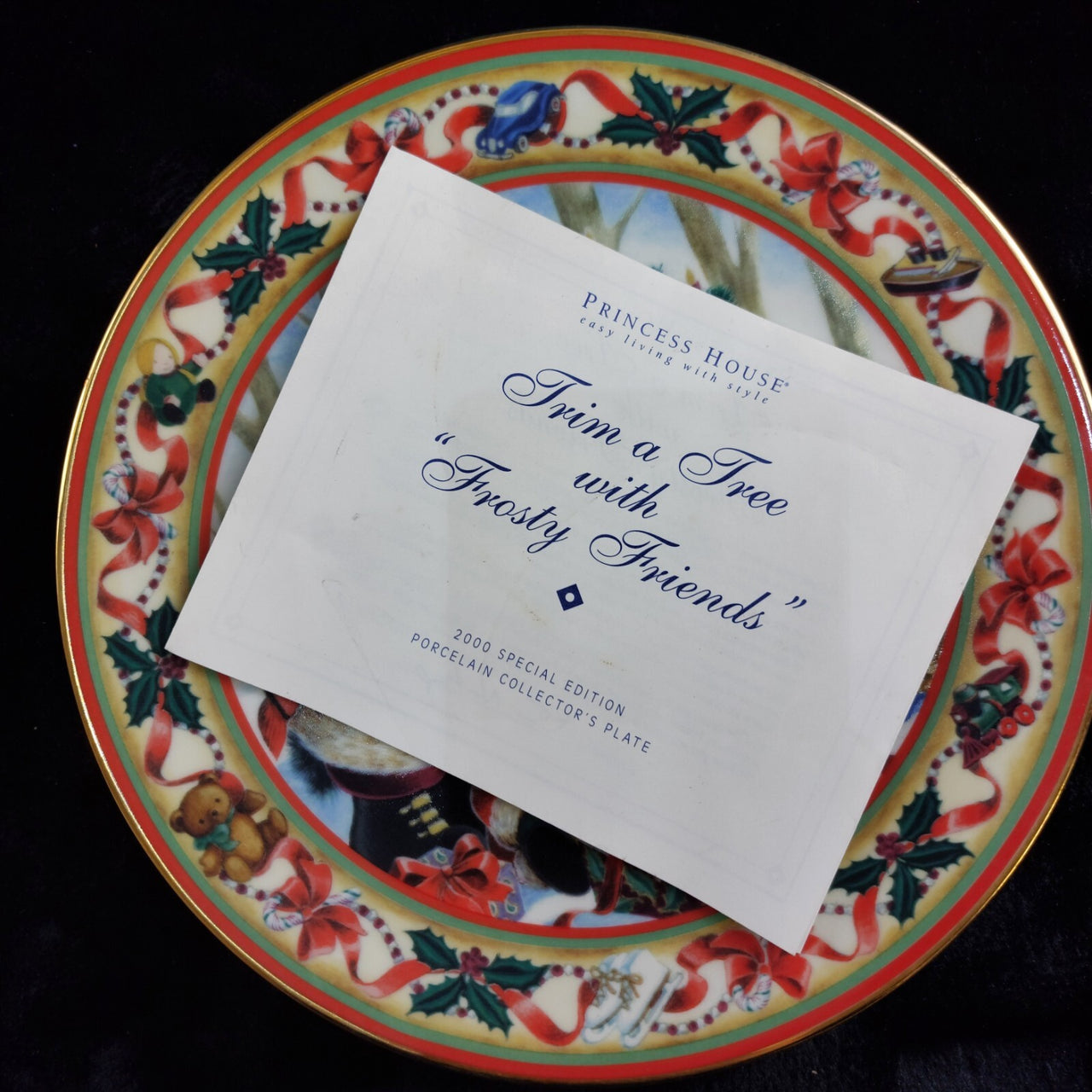 Princess House Collector Plate 2000 tree with Frosty Friends Boxed xmas decor10