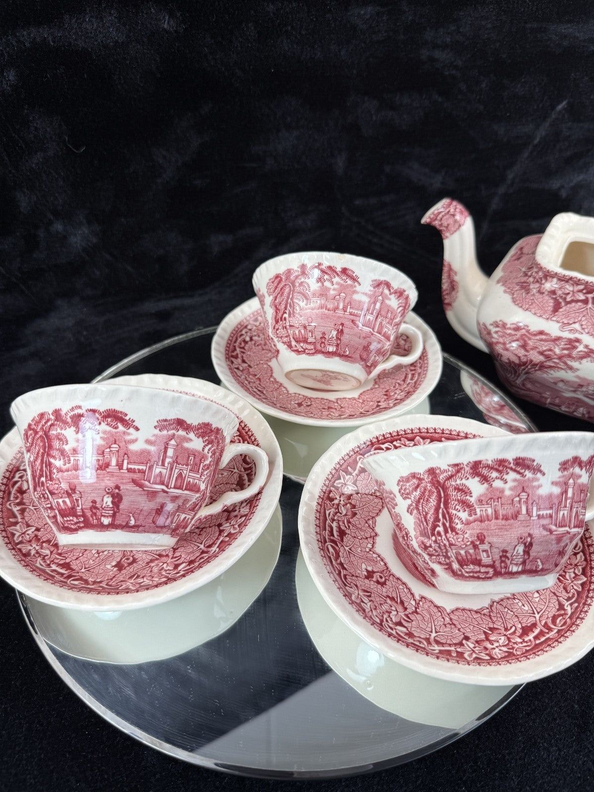 Mason's Ironstone Vista Dinnerware Tea Set patent Red Transferware England Chips12