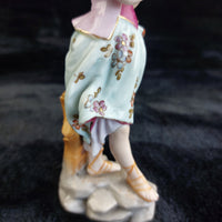 Thumbnail for German Porcelain Lady Figurine Holding Mask Flowered Dress Victorian Antique6