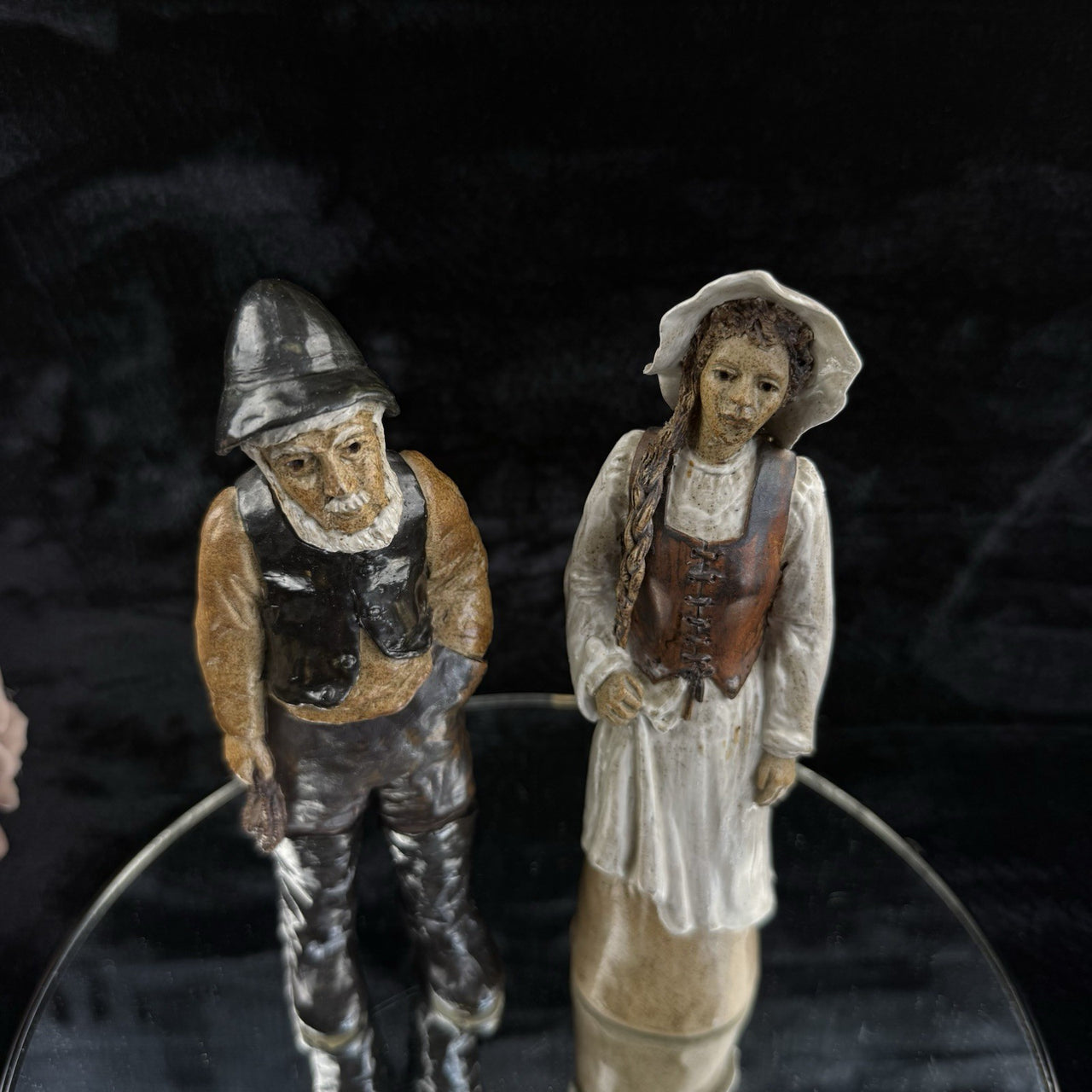 Vintage  Signed by JR Art Pottery fisherman and wife clay figurine set of 2 Rare12