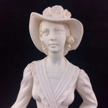 Studio G. Bessi Lady Figurine Signed Resin, Country, hat damaged , 17