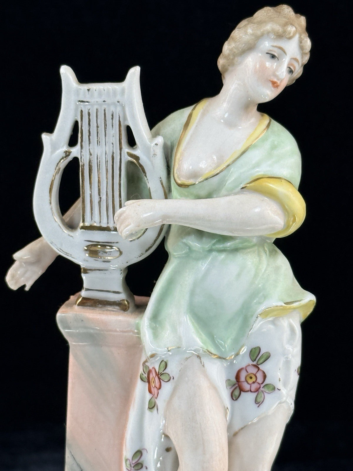 Antique German Porcelain Lady Lyre Figurine Musician Victorian Style Decor1