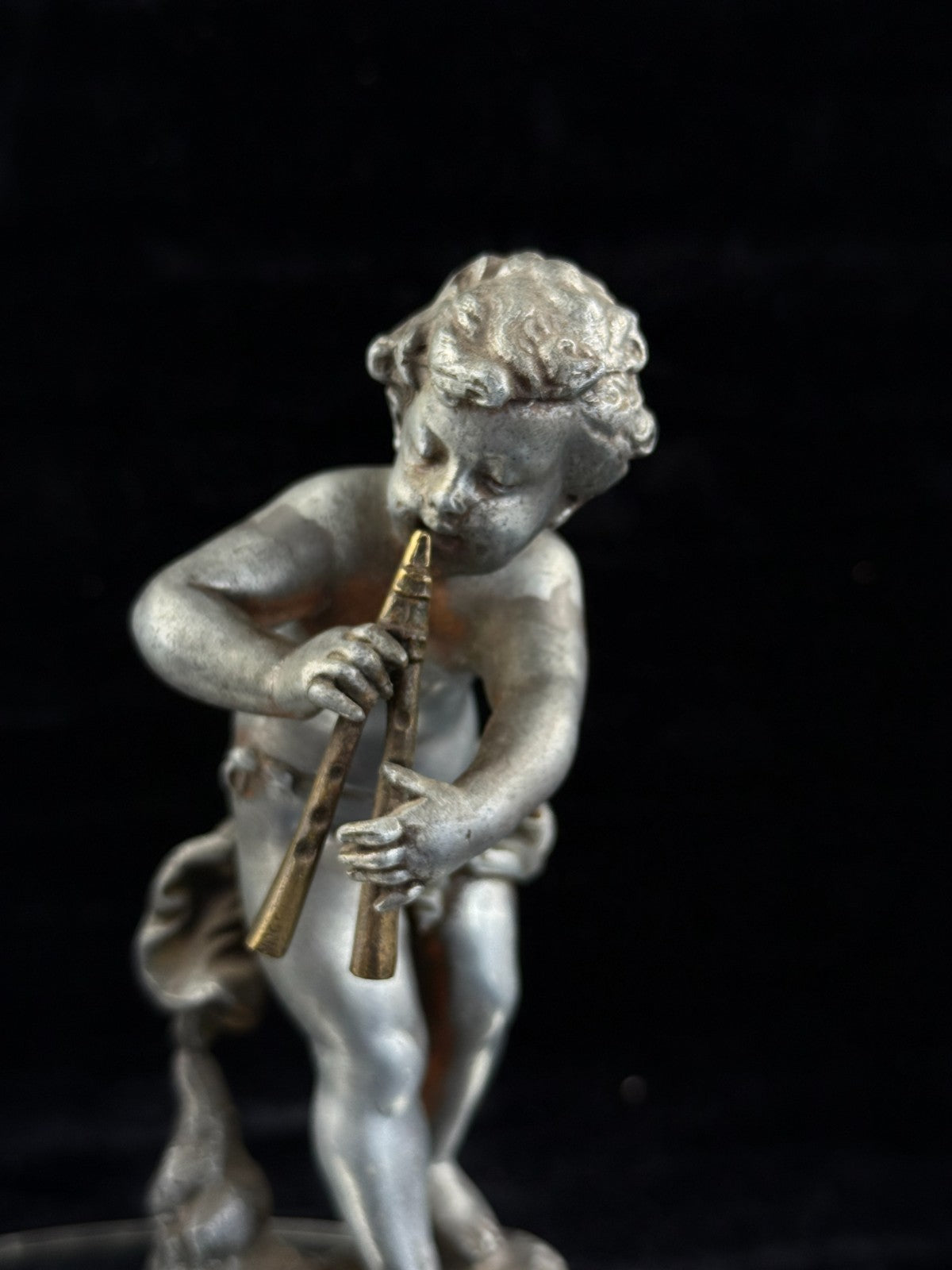 Antique French Cherub / Putti Metal Figurines "Silence" & "Music" by C. Kalf?4