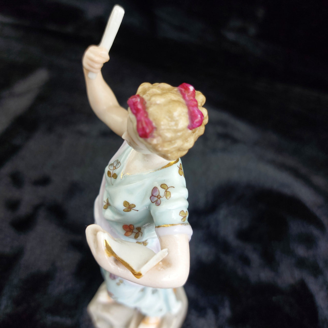 Terpsichore Muse Figurine Lyre Scroll Floral Dress Antique German Porcelain 8
