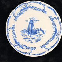 Thumbnail for Delph & Blue White Transferware Plates Sailboat Scene x2 Antique, 1890s decor UK9