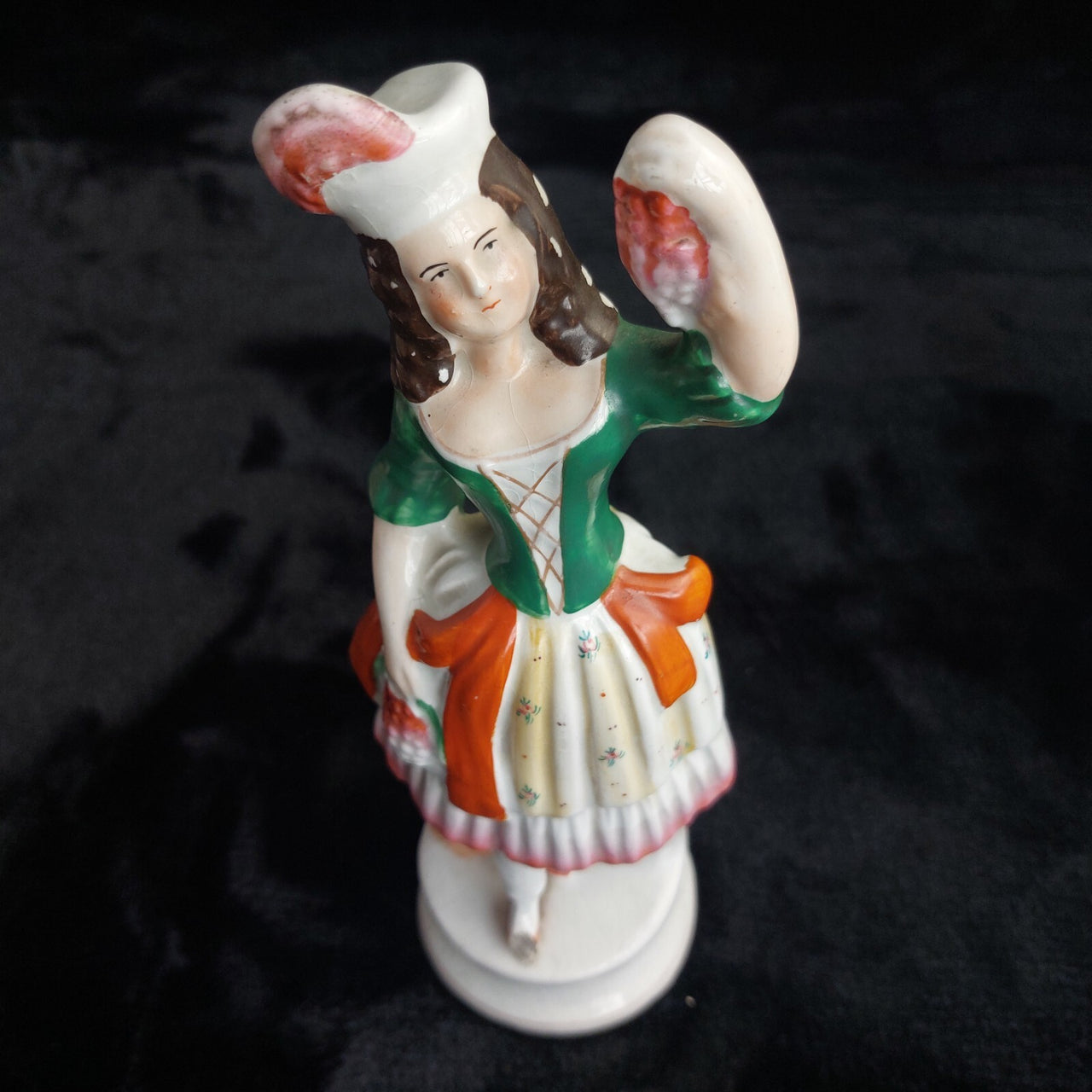 Antique Staffordshire Woman Figurine Paint Loss Damaged Leg 9.5"  7