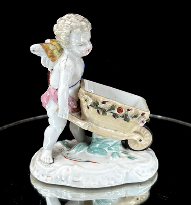 Antique Cupid Figurine w Wheelbarrow German Porcelain Match Holder SPM see pics.1