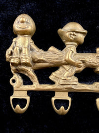 Thumbnail for Vintage Italian Solid Brass Wall Hook Rack â 3 Boys Carrying Log â 8x6â Ha5