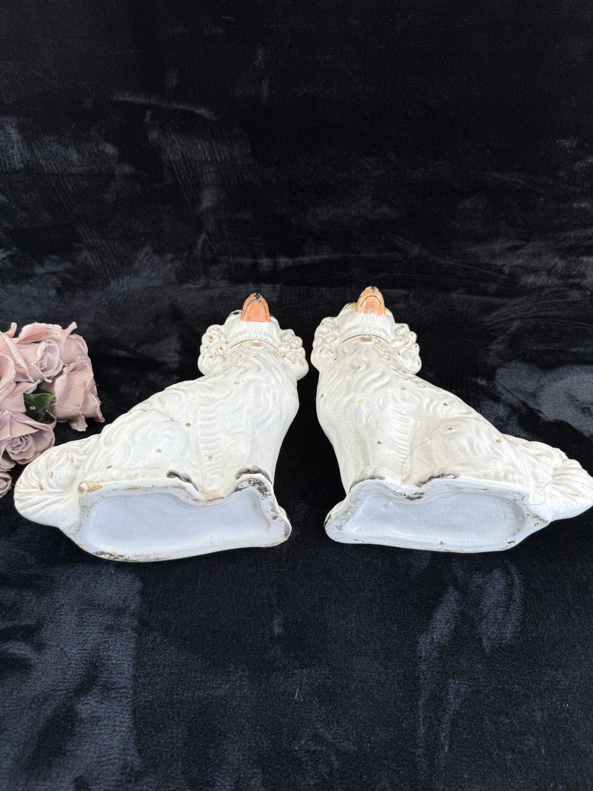 Antique Porcelain Staffordshire King Charles Spaniel Figurine Pair Victorian dec17