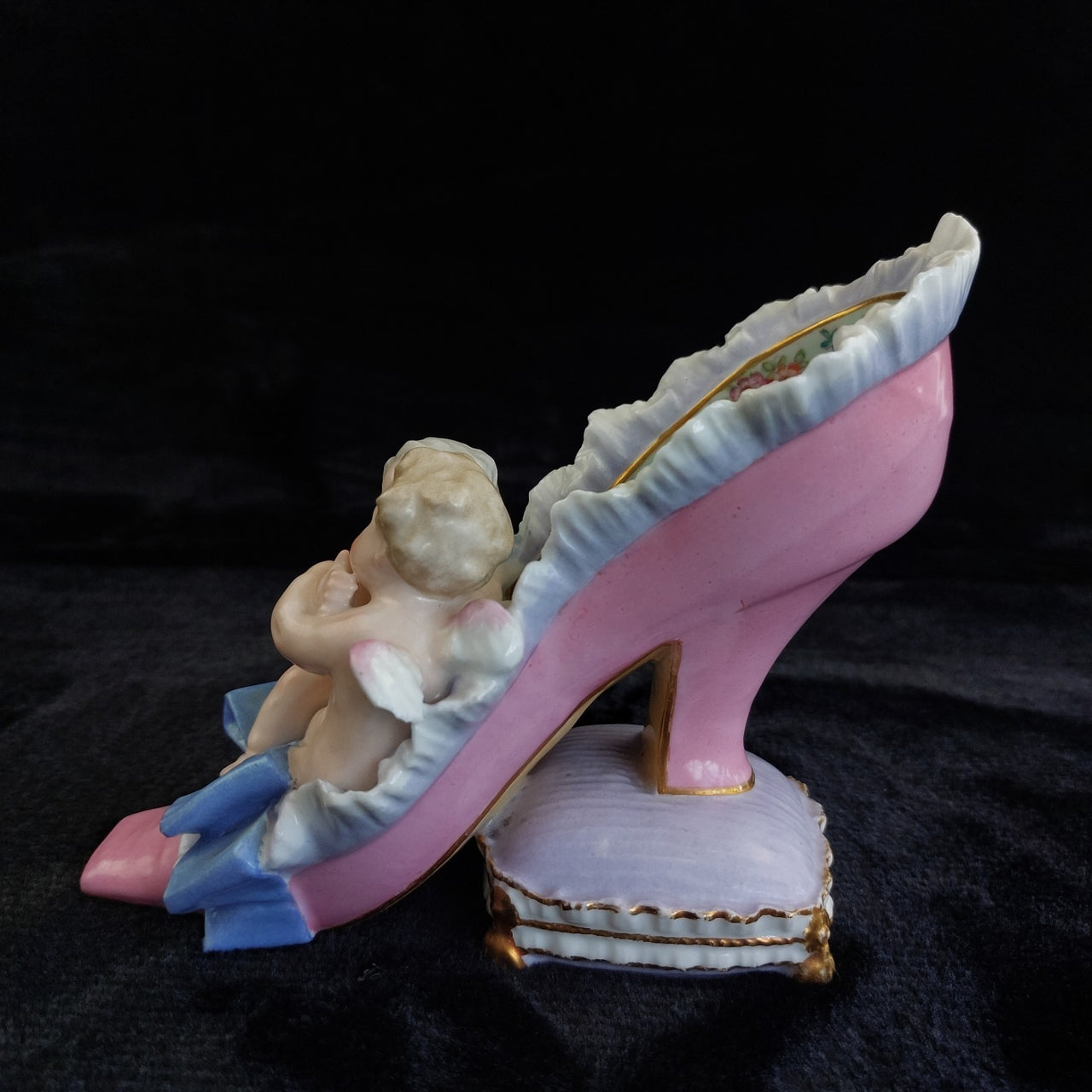 Antique Dresden / Meissen Porcelain High Heel Shoe Figurine With Cherubs Germany1