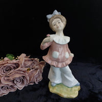 Thumbnail for Lladro Style Girl Figurine, Valencia Spain, Flower, Bow Pink , 12