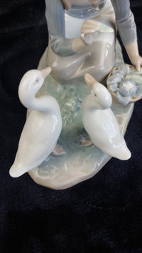 Thumbnail for Lladro Girl Feeding Geese Porcelain Figurine 1278g Glazed Ducks bookcase decor8